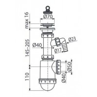 Сифон Alcaplast A441-DN50/40 для мойки c нержавеющей peшёткой