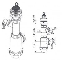 Сифон Alcaplast A441P-DN50/40 для мойки с нержавеющей решёткой d70