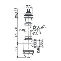 Сифон Alcaplast A442P-DN50/40 для мойки c пластмассовой решеткой