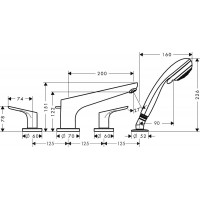 Смеситель для ванны двухвентильный на 4 отверстия Hansgrohe Focus E2 31936000