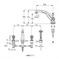 Смеситель для ванны на борт четырехсекционный  KLUDI ADLON  5152405G5