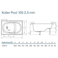Ванна KollerPool 105х70 прямоугольная сидячая , без ножек