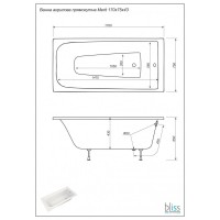 Ванна  на каркасе  акриловая прямоугольная Bliss Merit 170х75