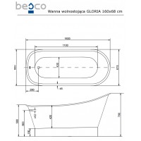 Ванна отдельностоящая Besco Gloria Nova ретро 160x68 с сифоном клик-клак/без перелива