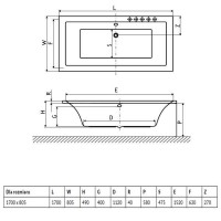 Ванна RADAWAY Aridea Lux 170×80 с ножками, WA1-25-170x080U