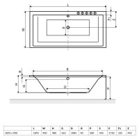 Ванна RADAWAY Itea 190x90 с ножками, WA1-28-190x090U