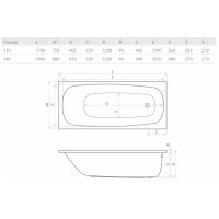 Ванна RADAWAY Tesalia 170x75 с ножками, WA1-06-170x075U