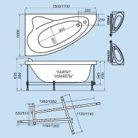 Ванна Triton Кайли Левая 1500х1000х630 асимметричная (ванна+каркас+лицевой экран+слив-перелив)
